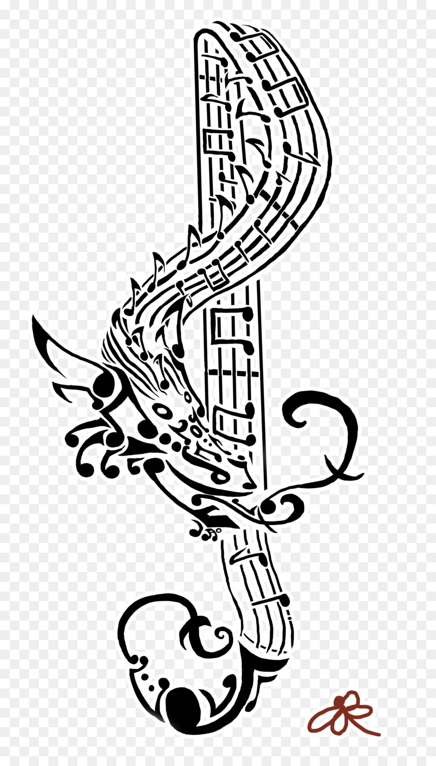 900x1580 Tattoo Musical Note Art Flash - Treble Clef Sketch