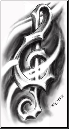 242x452 Tribal Treble Clef Tattoo Sketch Best Tattoo Designs - Treble Clef Sketch