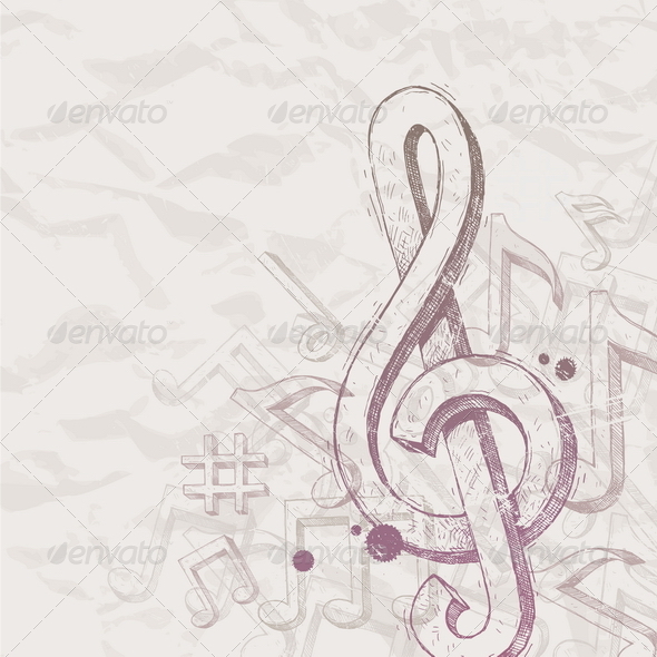 590x590 Vector Hand Drawn Treble Clef And Notes By Sergo Graphicriver - Treble Clef Sketch