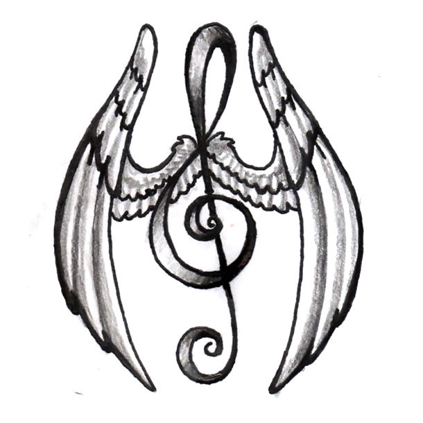 610x610 Winged Treble Clef Tattoo Design - Treble Clef Sketch