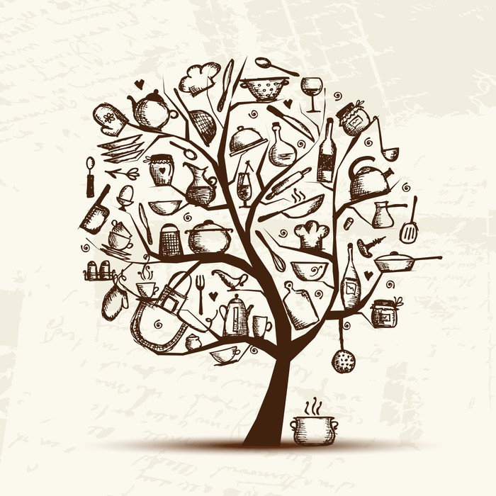 700x700 Art Tree With Kitchen Utensils, Sketch Drawing For Your Design - Tree Art Sketch