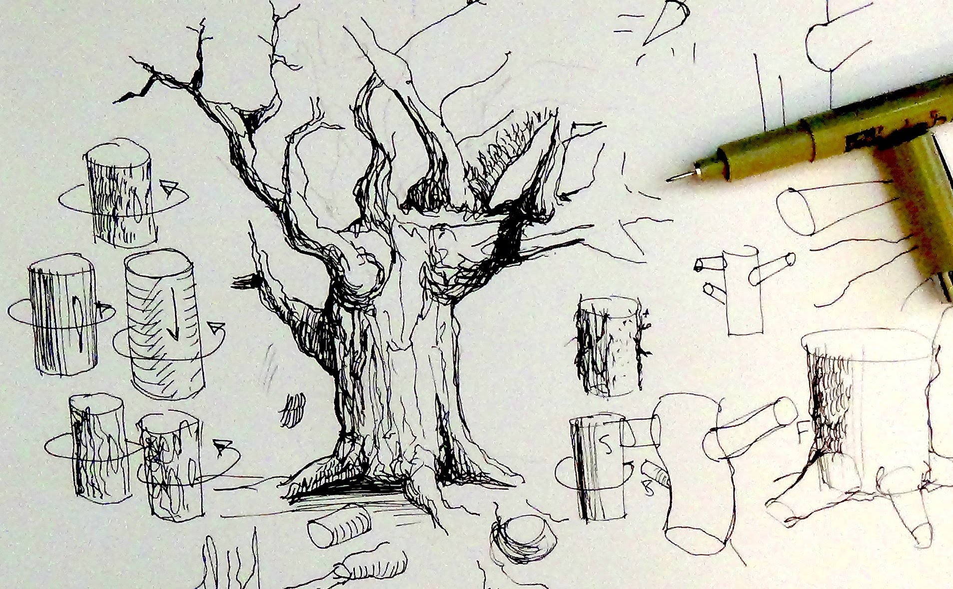 1907x1179 Pen Amp Ink Drawing Tutorials How To Draw Tree Trunks Amp Branches - Tree Bark Sketch