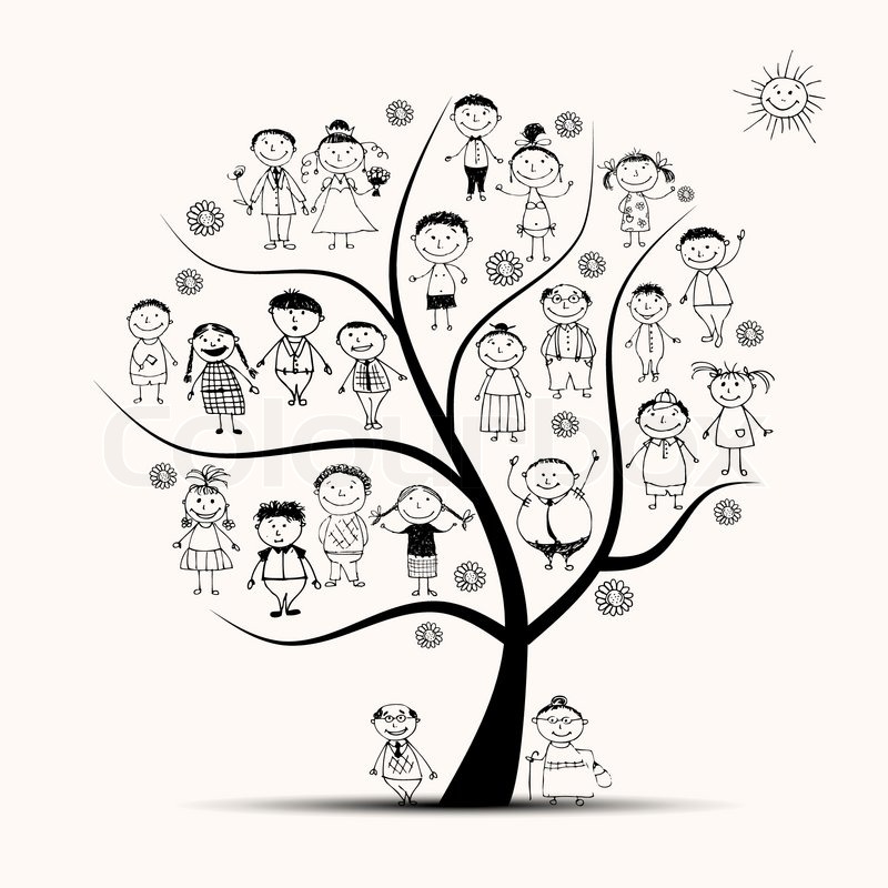 800x800 Family Tree, Relatives, People Sketch Stock Vector Colourbox - Tree Cartoon Sketch