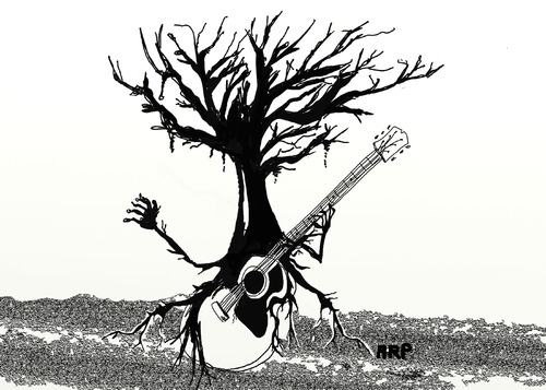 500x357 Sketch And Tree With A Guitar By Tonyp Nature Cartoon Toonpool - Tree Cartoon Sketch