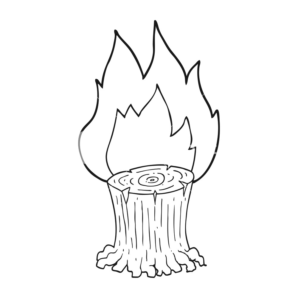 1000x1000 Freehand Drawn Black And White Cartoon Big Tree Stump On Fire - Tree Cartoon Sketch