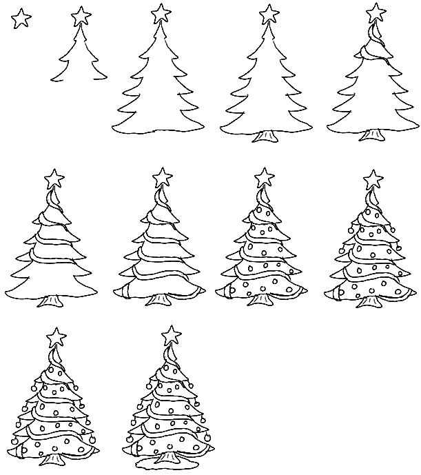 611x689 Learn To Draw Christmas - Tree Cartoon Sketch