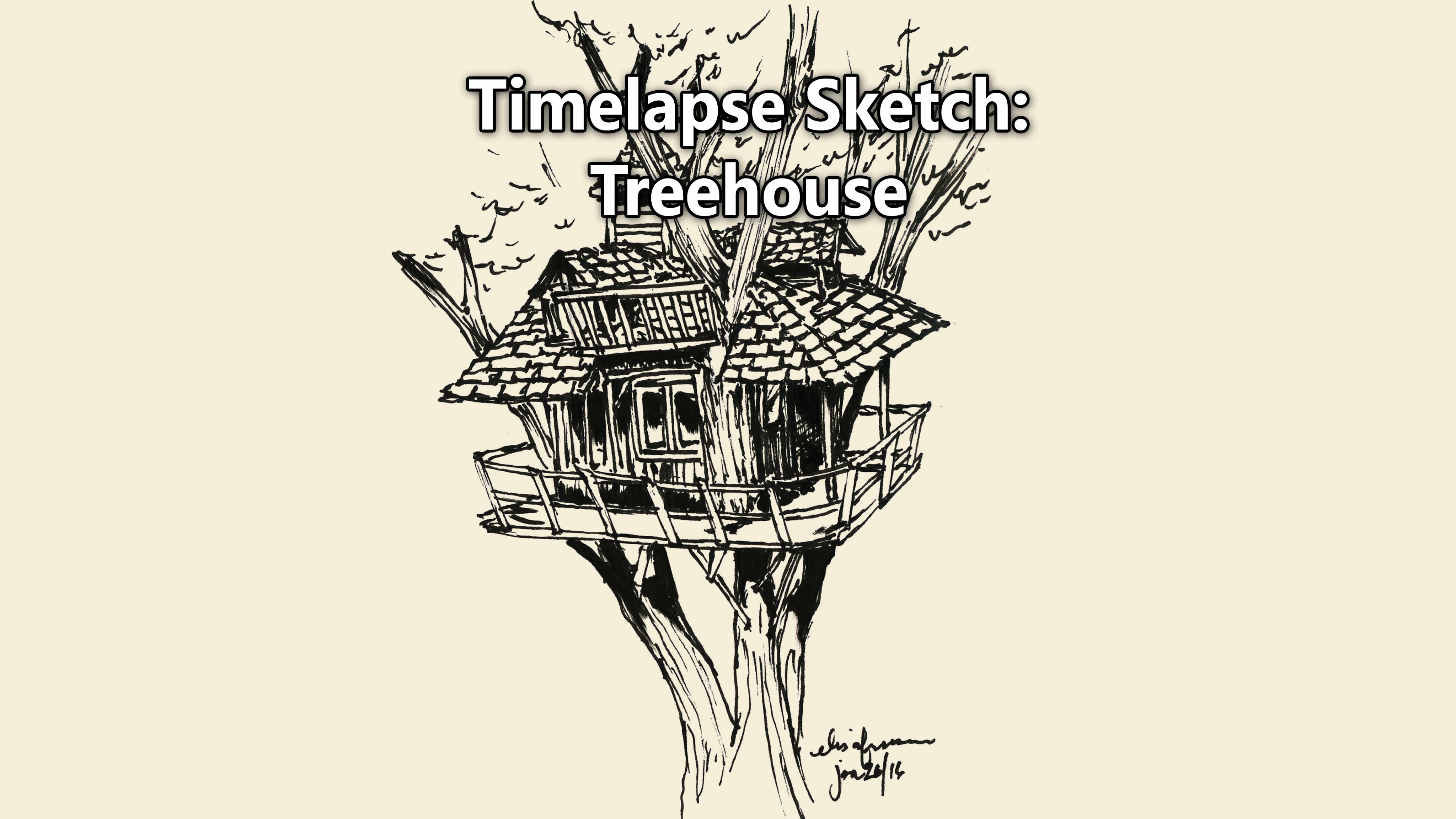 4096x2304 Time Lapse Sketch Of A Treehouse - Tree House Sketch