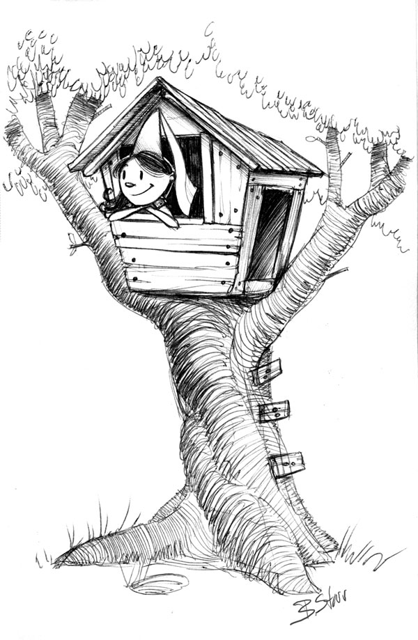 600x919 Treehouse Sketch By Brandonstarr - Tree House Sketch