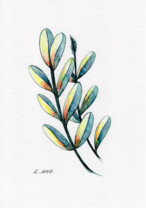 211x300 Branch, Tree, Leaves, Green, Watercolor Original Painting Art - Tree Leaves Sketch