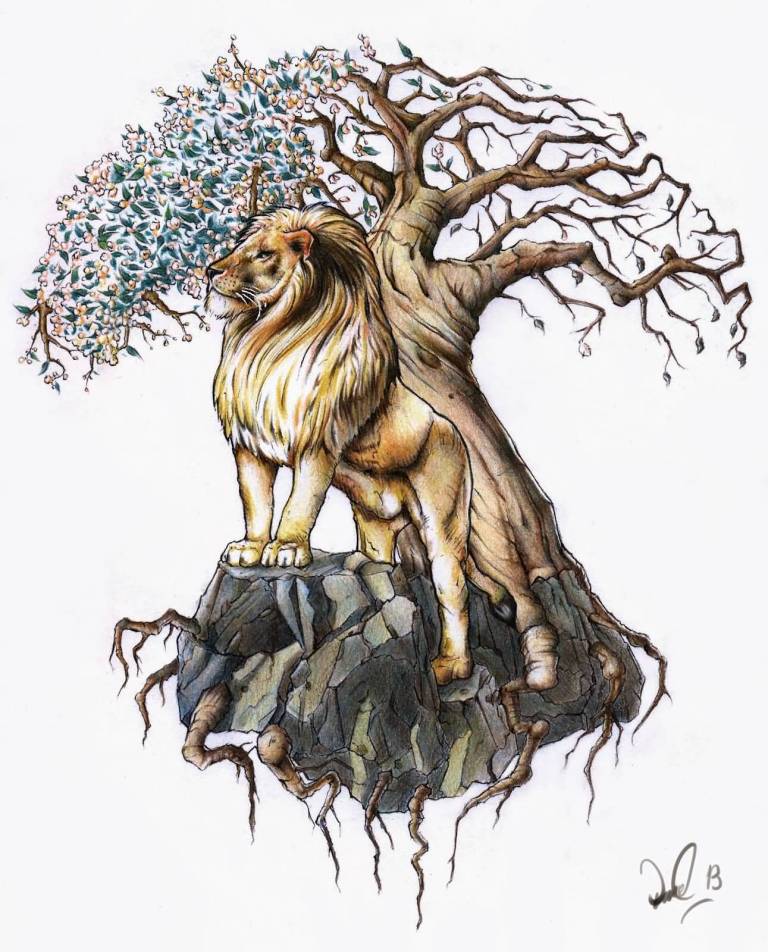 768x952 Ultimate Sketch Design Tree Of Life With Lion Tattoo - Tree Of Life Sketch