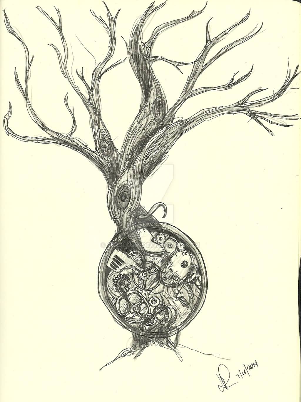 1024x1368 Brilliant Tree Of Life Steampunk Tattoo Sketch By Oscillum - Tree Of Life Sketch