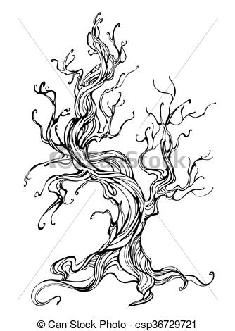 334x470 Contour Of The Old Tree. Artistically Drawn Old Tree Outline On A - Tree Outline Sketch