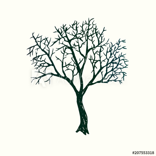 500x500 Tree Silhouette, Hand Drawn Doodle, Sketch In Pop Art Style, Black - Tree Silhouette Sketch