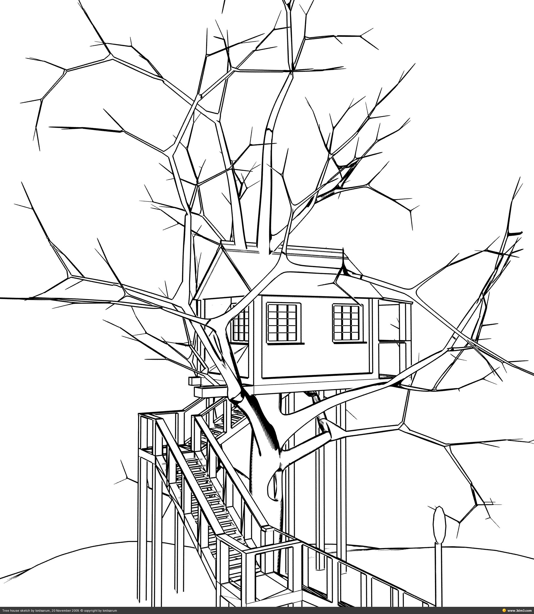1857x2137 Sketch Clipart Tree House 5 - Tree Sketch Clip Art