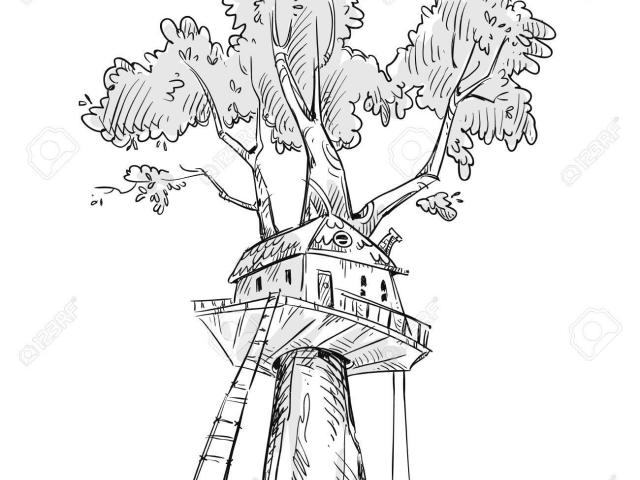 640x480 Sketch Clipart Tree House 7 - Tree Sketch Clip Art