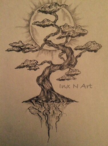 378x512 Bonsai Tree Mural Sketch By Tattoo Art Sketches - Tree Sketch Tattoo