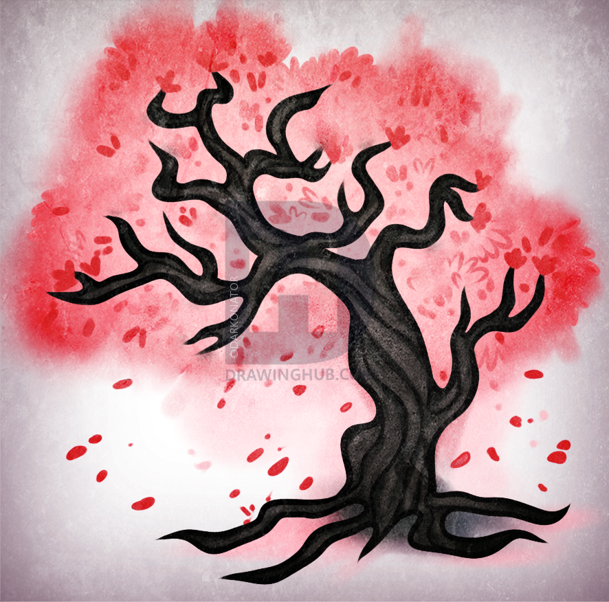 886x876 How To Draw A Sakura Tree Tattoo, Step By Step, Drawing Guide, By - Tree Sketch Tattoo