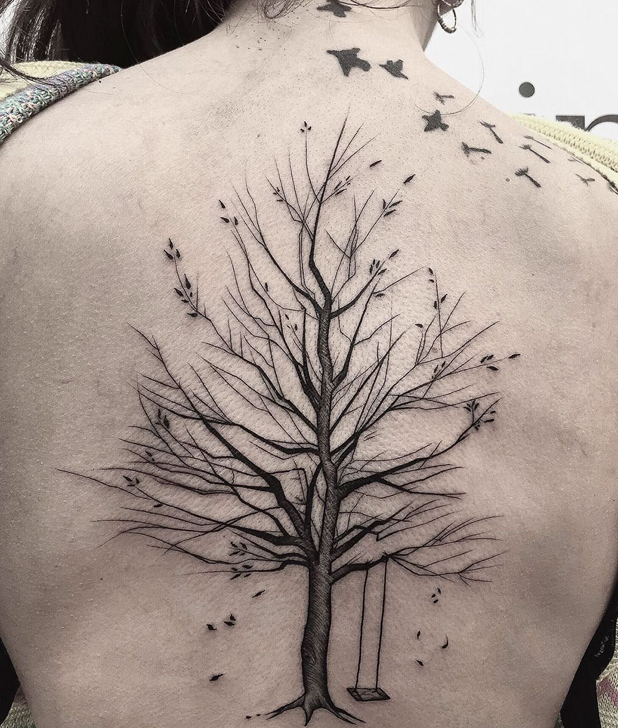880x1036 Sketch Style Tattoo Bored Panda - Tree Sketch Tattoo