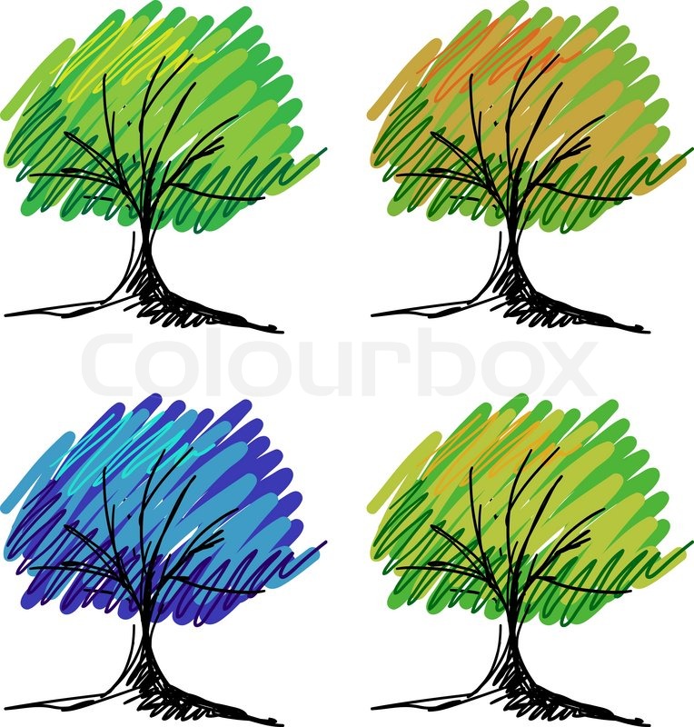 764x800 Set Of Vector Tree Sketches Stock Vector Colourbox - Tree Sketch Vector