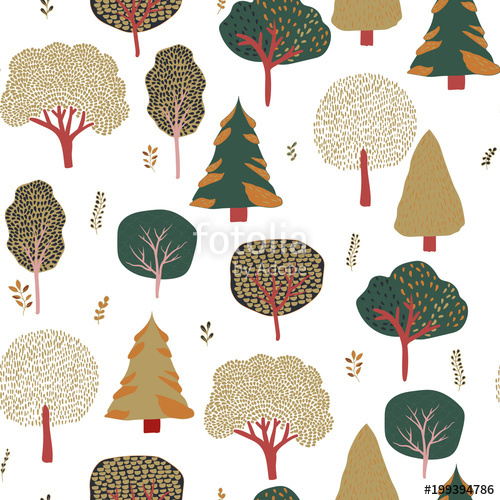 500x500 Forest Background. Deciduous Trees And Fir Trees Seamless Pattern - Tree Sketch Vector