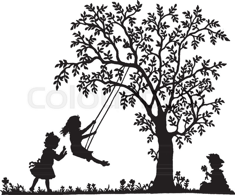800x663 Two Girls Are Playing On A Tree Swing And One Girl Is Sitting Near - Tree Swing Sketch
