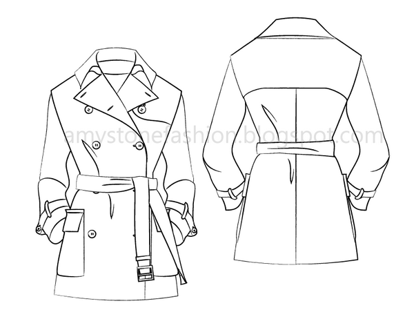 600x462 Fashion Flat Sketches Trench Coat Fashion Flat Template 0147 - Trench Sketch