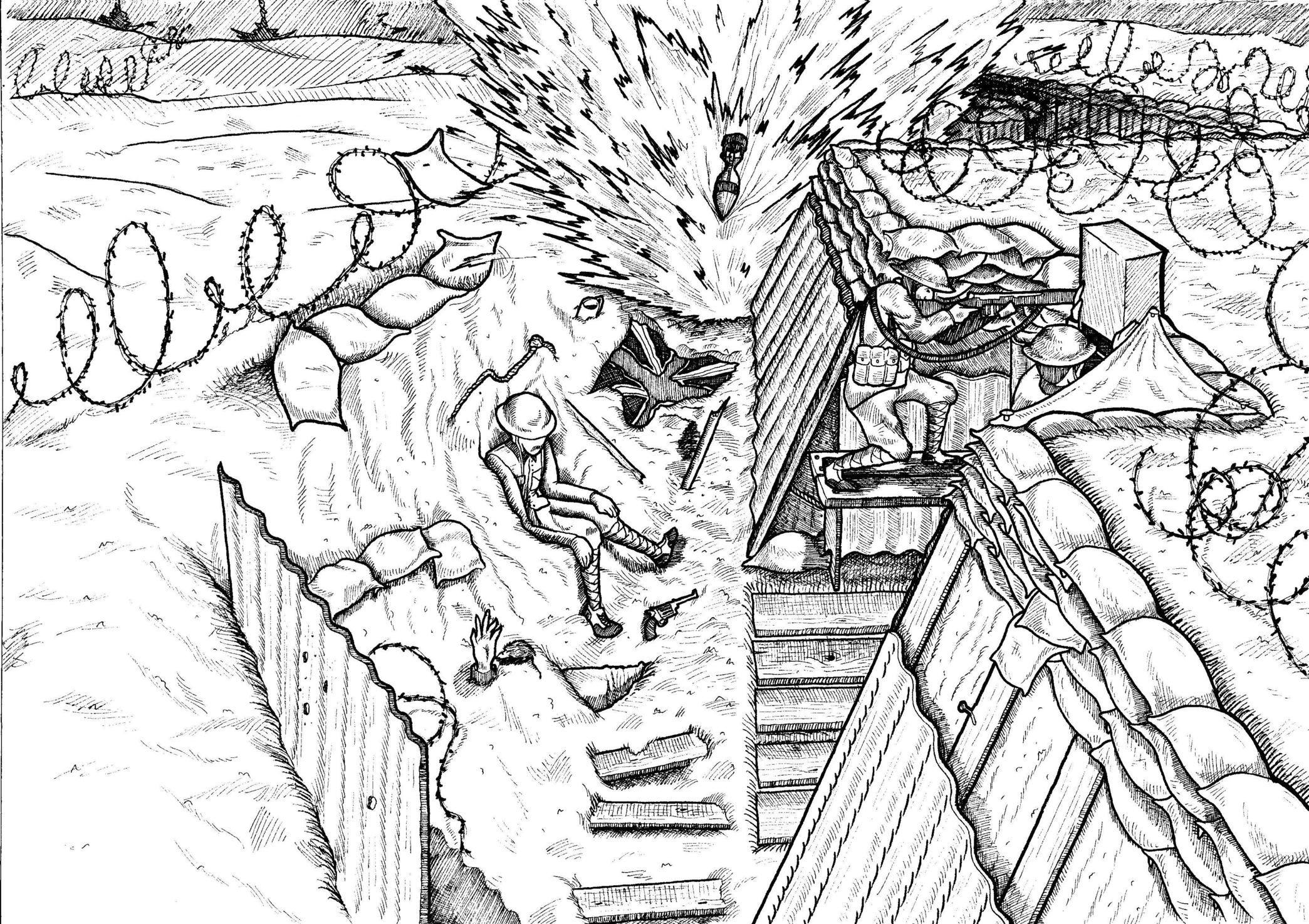 2089x1475 My Ww1 Trench Drawing, Pen On Paper, A3 - Trench Sketch