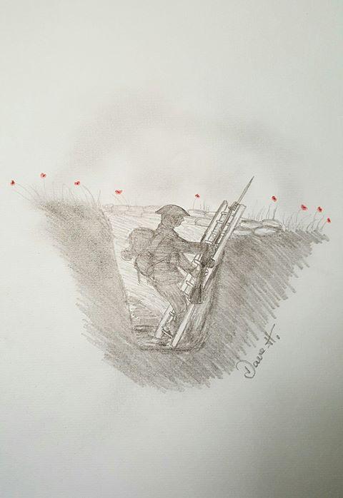 480x698 Original Pencil Sketch - Trench Sketch