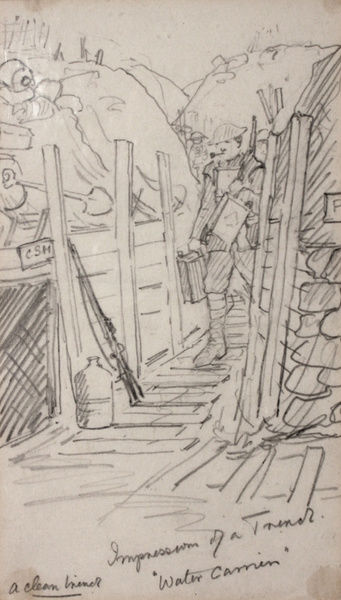341x600 Ww1 Drawing, Soldier Carrying Water In A Trench - Trench Sketch