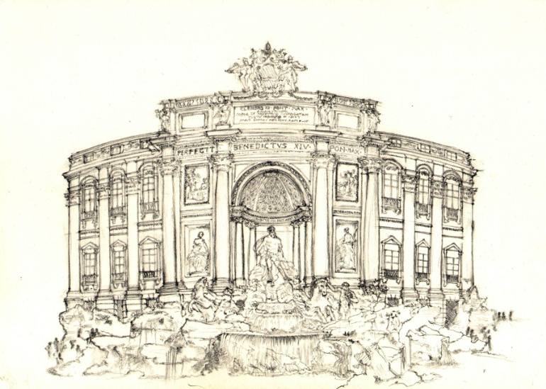 770x549 Trevi Fountain Drawing By Nicholas Vaughan Saatchi Art - Trevi Fountain Sketch