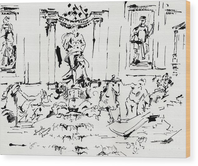 634x532 Trevi Fountain Rome Italy Ink Drawing By Ginette Wood Print By - Trevi Fountain Sketch