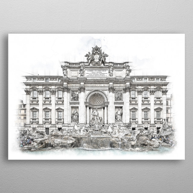 640x640 Trevi Fountain Rome Italy Vers... By Cornel Vlad Metal Posters - Trevi Fountain Sketch