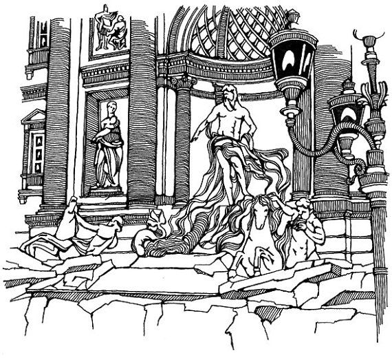 570x529 Trevi Fountain Sketch, Rome - Trevi Fountain Sketch