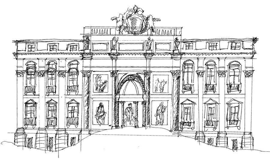 900x547 Trevi Fountain Sketch By Niciasgyrfalcon - Trevi Fountain Sketch