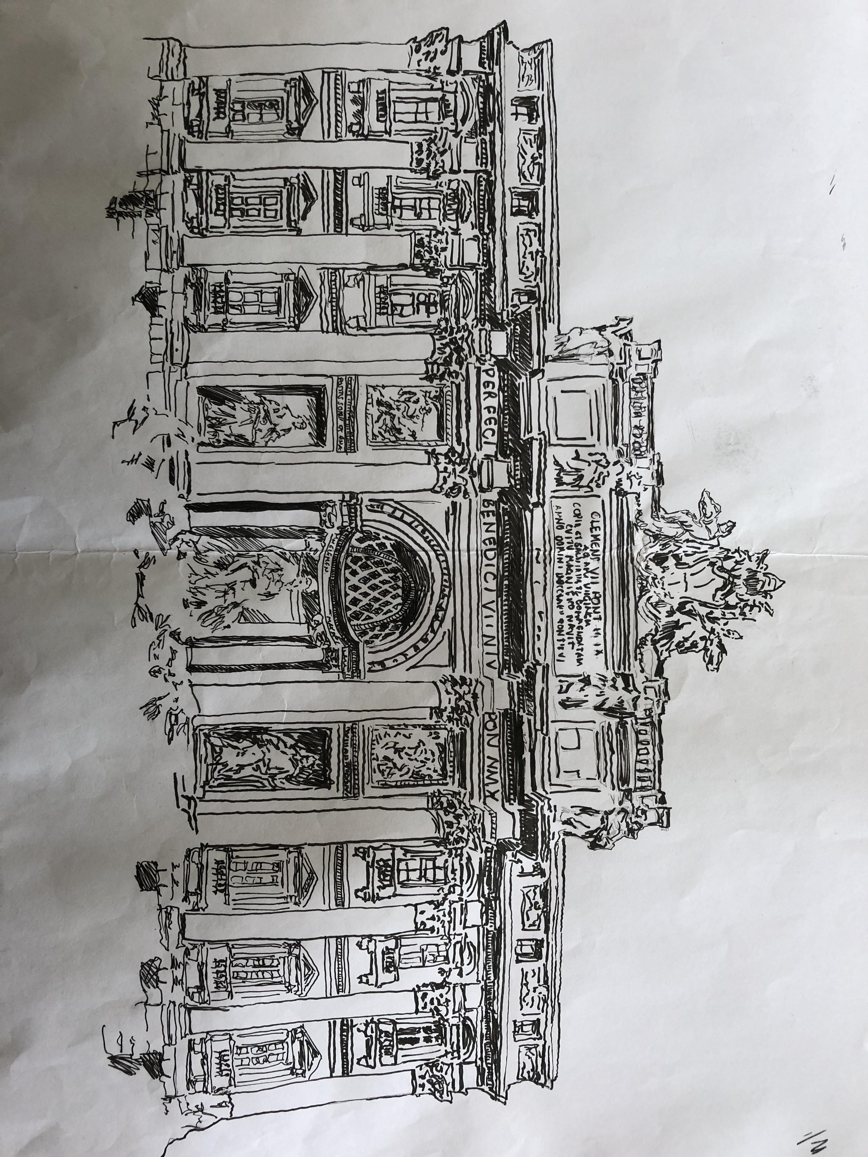 3024x4032 Trevi Fountain Drawing Drawing - Trevi Fountain Sketch