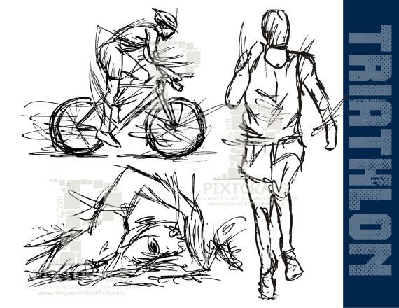 570x440 Triathlon Vectors, Cyclist, Runner, Swimmer, Vector In Eps - Triathlon Sketch