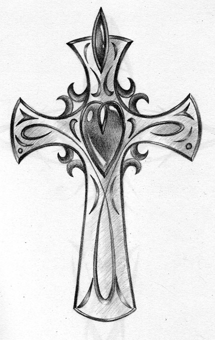 430x679 Grey Ink Tribal Cross Tattoo Sketch - Tribal Cross Sketch