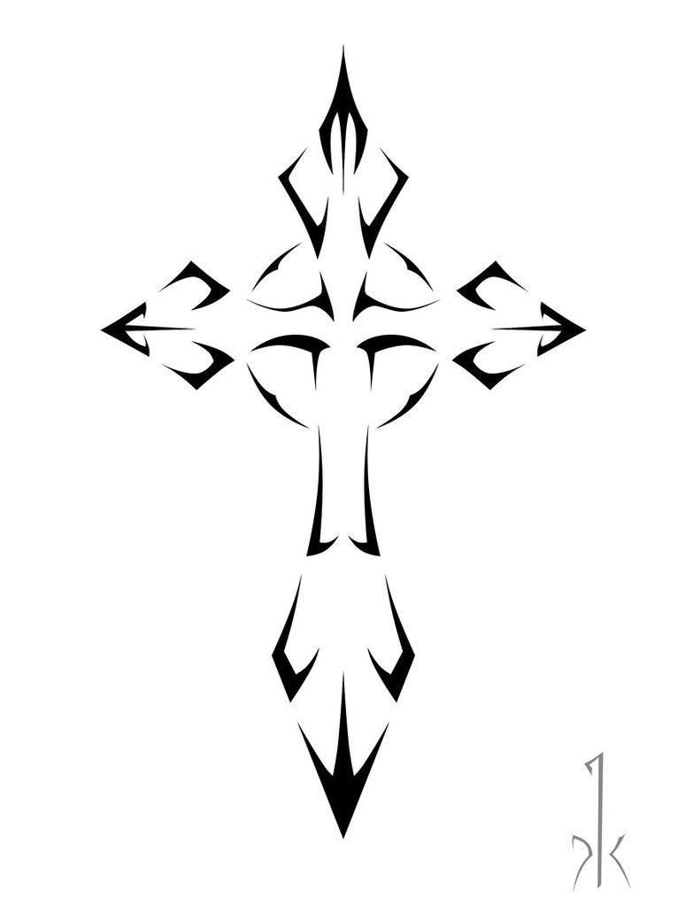 774x1032 Black Tribal And Outline Cross Tattoo Design Sample - Tribal Cross Sketch