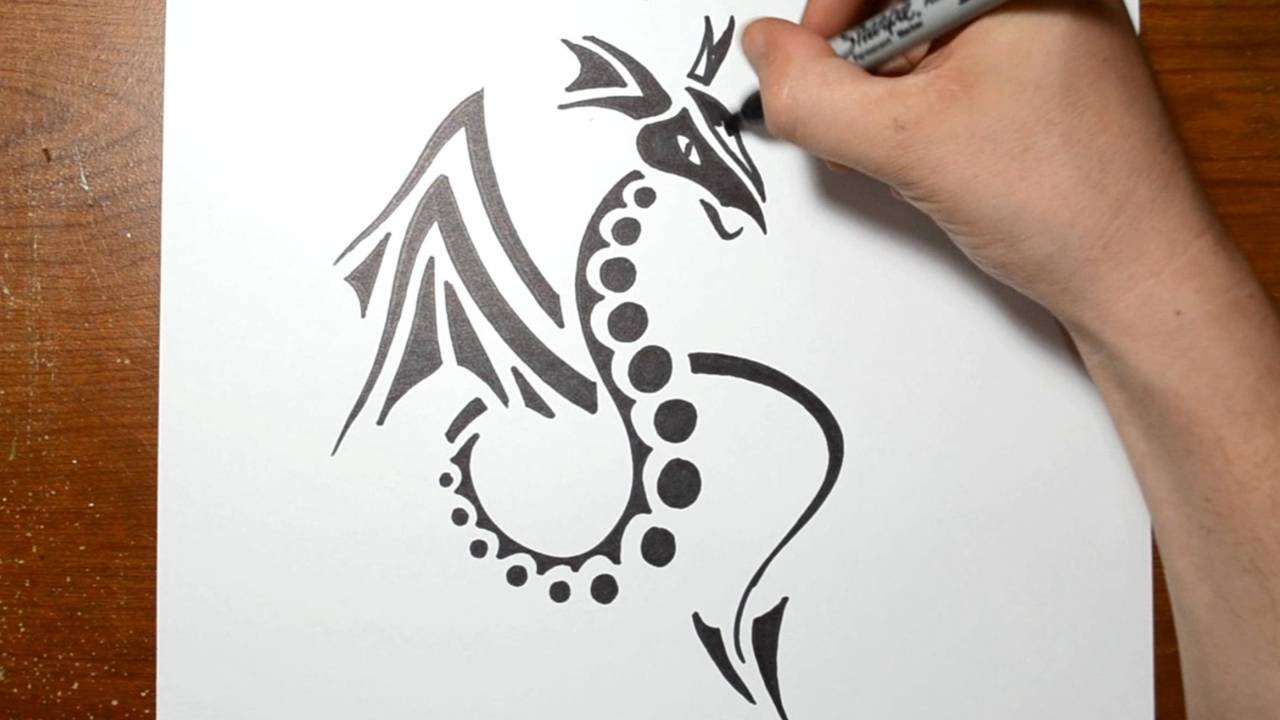 1280x720 How To Draw A Tribal Dragon - Tribal Dragon Sketch