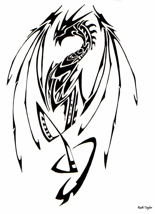 635x877 Tribal Dragon 2 By Ruth Tay Tattoo Dragon Tribal - Tribal Dragon Sketch