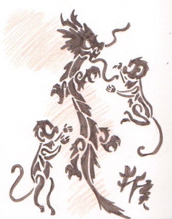 336x426 Tribal Dragon And Monkey Tattoos Sketch - Tribal Dragon Sketch