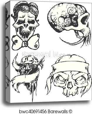 314x390 Canvas Print Of Set Of Tribal Tattoo Sketches With Skulls - Tribal Sketches