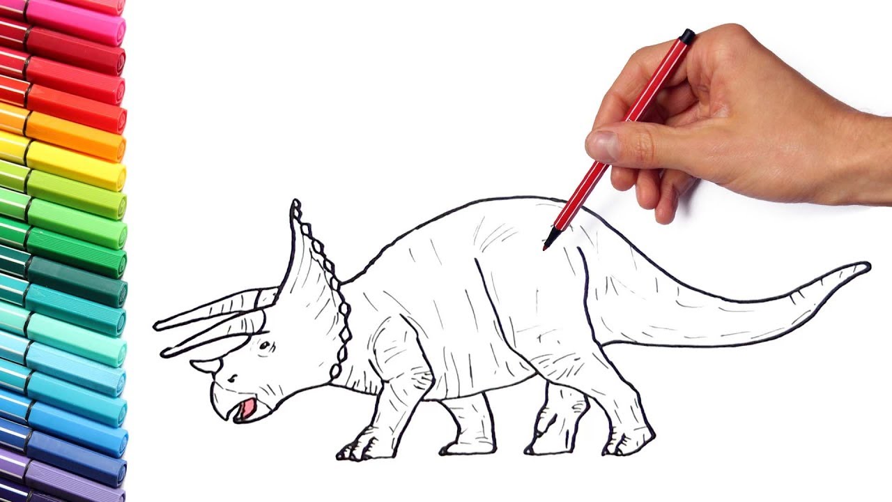 1280x720 Color Pages For Kids Dinosaurs - Triceratops Sketch