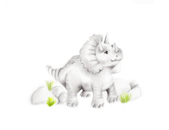 570x440 Dinosaur Nursery Art Triceratops Pencil Drawing Baby Etsy - Triceratops Sketch