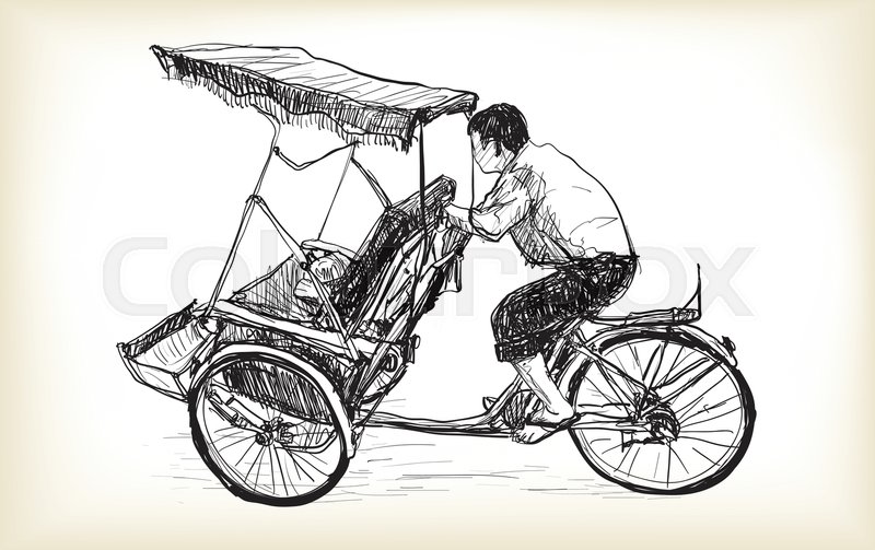 800x503 Sketch Of Tricycle Taxi In Hanoi Vietnam, Free Hand Draw - Tricycle Sketch