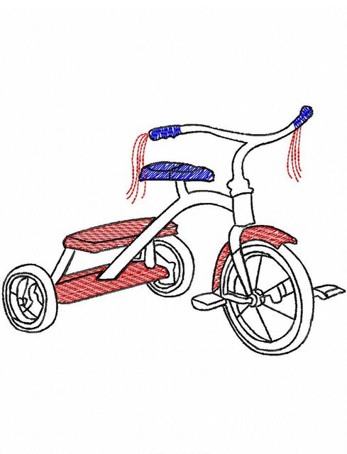 489x640 Tricycle Sketch Embroidery Design Jazzy Zebra Designs - Tricycle Sketch