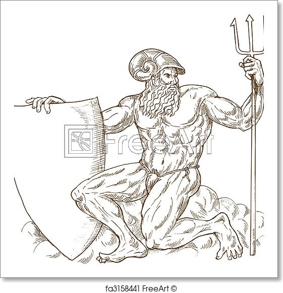 561x581 Free Art Print Of Roman God Neptune Or Poseidon With Trident And - Trident Sketch