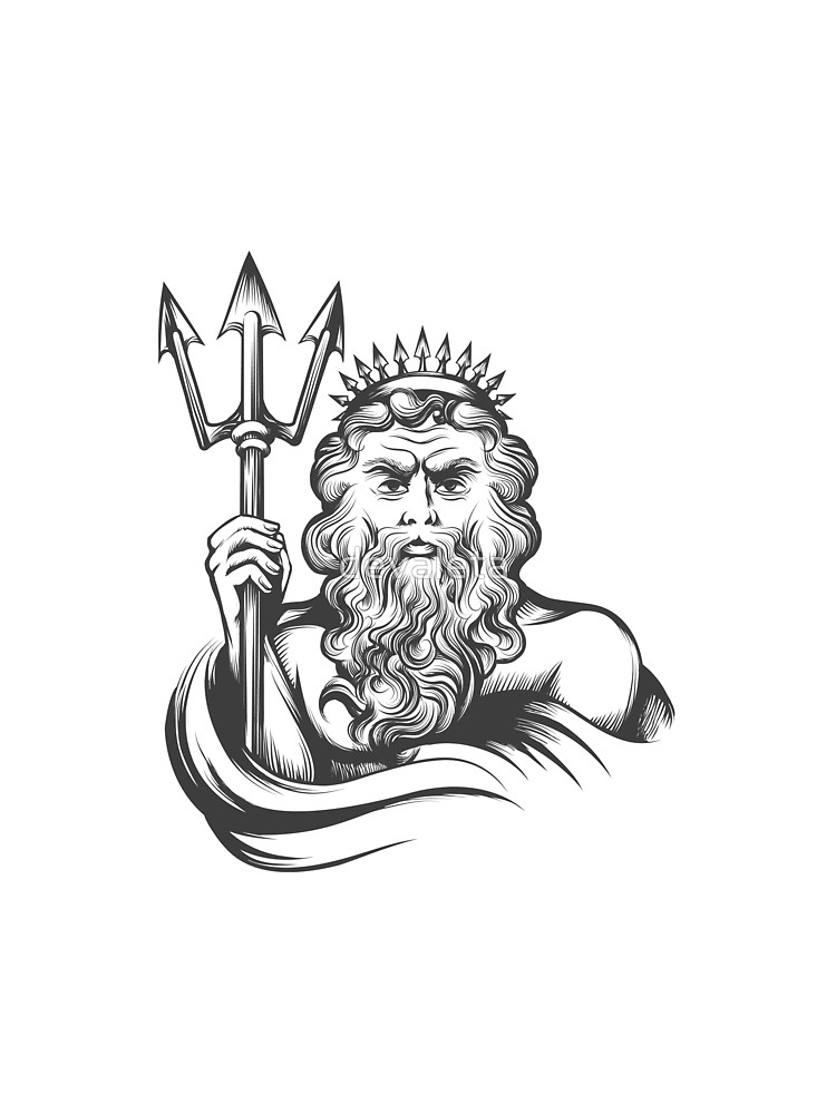 750x1000 Neptune With Trident Graphic T Shirt By Devaleta Redbubble - Trident Sketch