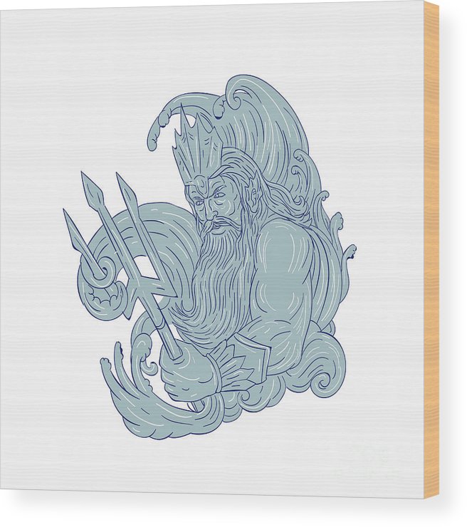 656x740 Poseidon Trident Waves Drawing Wood Print By Aloysius Patrimonio - Trident Sketch