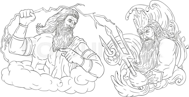 800x411 Drawing Sketch Style Illustration Of Zeus, Greek God Of The Sky - Trident Sketch